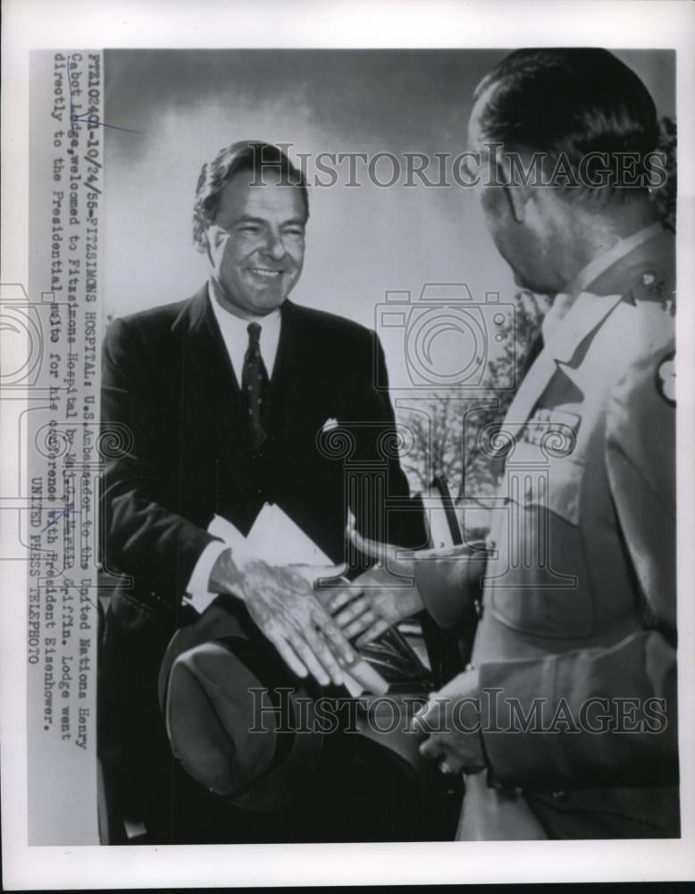 1955 Press Photo US Ambassador Henry Cabot Lodge & Maj GW Martin - Historic Images