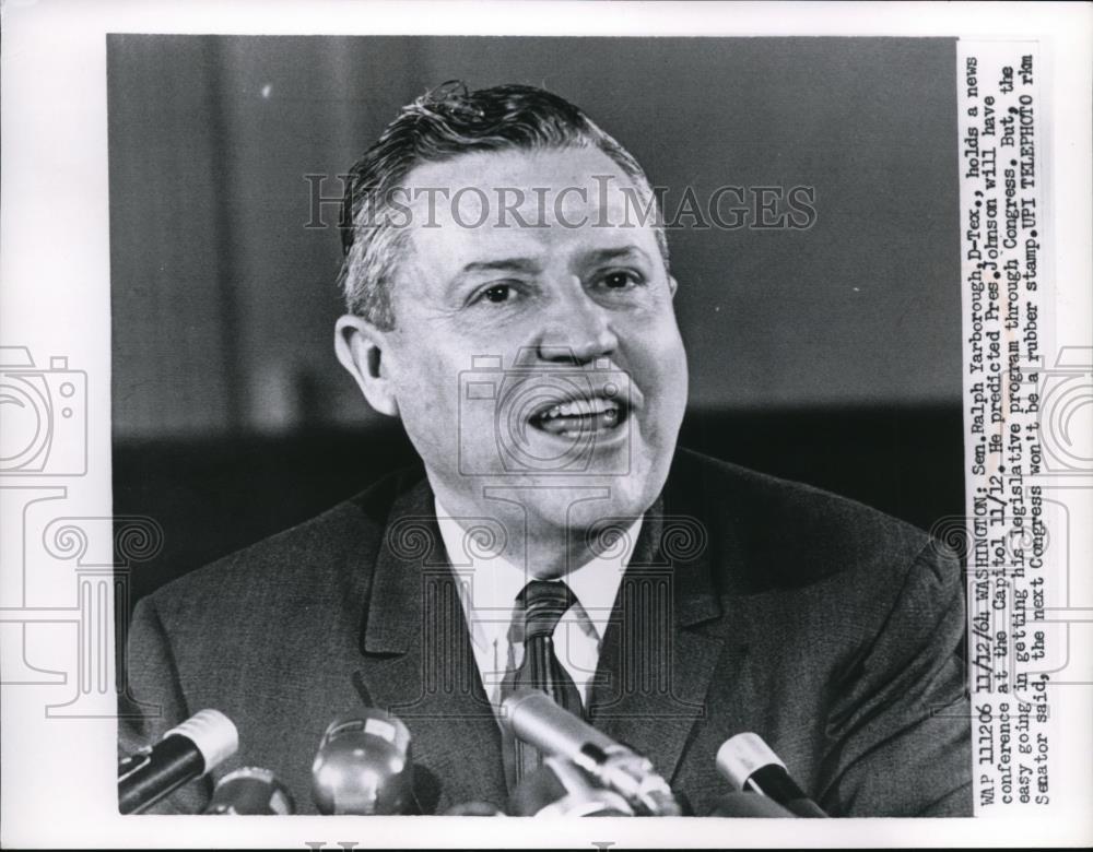 1964 Press Photo Sen Ralph Yarborough at Press Conference in Washington DC - Historic Images