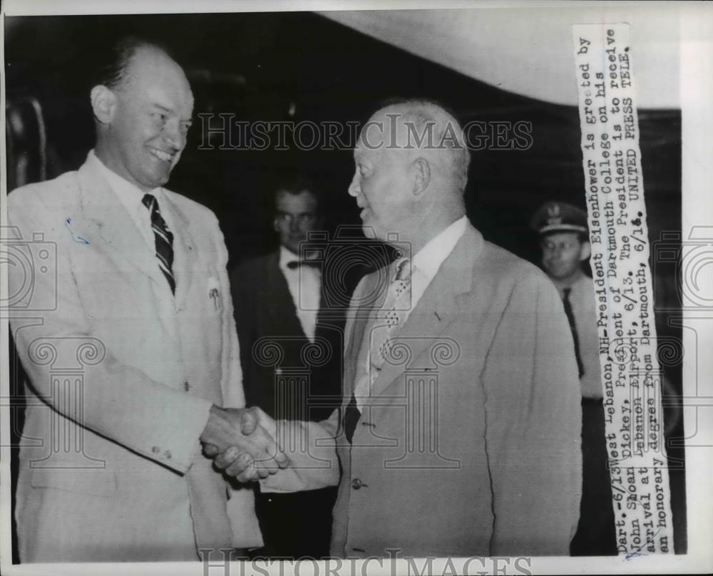 1953 Press Photo President Eisenhower Is Greeted By John Sloan Dickey - Historic Images