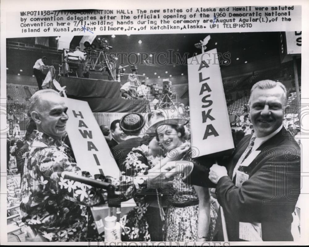 1960 Press Photo August Agular and Pat Gilmore at Democratic National Convention - Historic Images