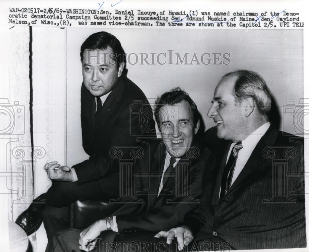 1969 Press Photo Senators Edmund Muskie, Daniel Inouye, Gaylord Nelson - Historic Images