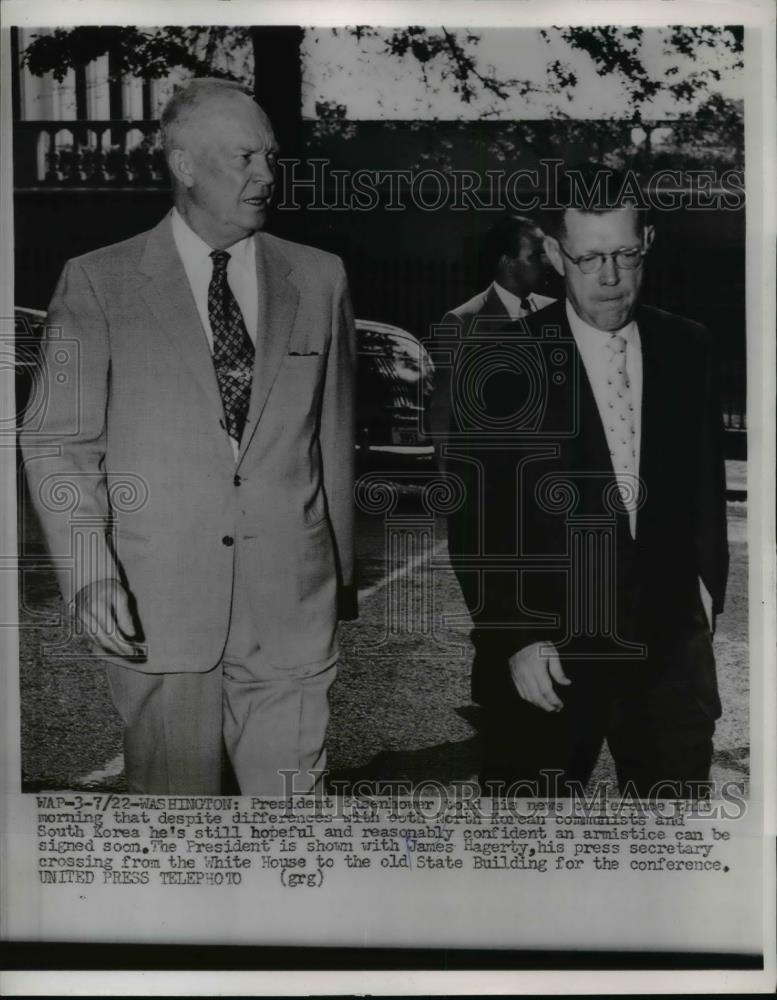 1953 Press Photo President Eisenhower & Press Secretary James Hagerty in DC - Historic Images