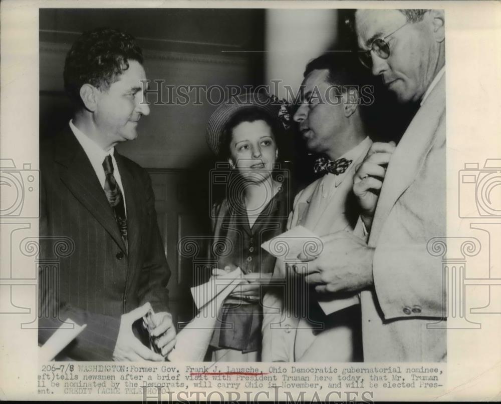 1948 Press Photo Former Ohio Governor Frank Lausche in Washington DC - Historic Images