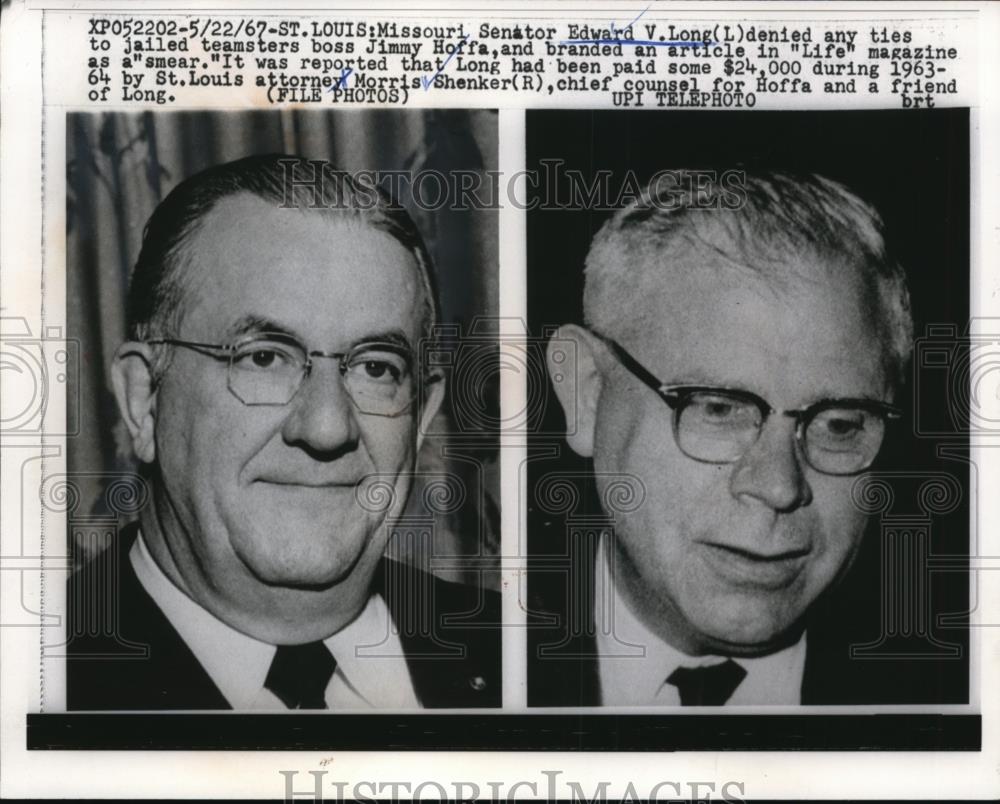 1967 Press Photo Mo Senator Edward V Long & attorney Morris Shenker at St Louis - Historic Images
