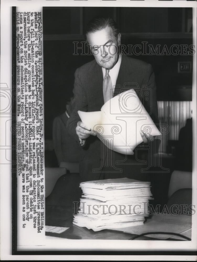 1955 Press Photo US Ambassador to the UN Henry Cabot Lodge - Historic Images