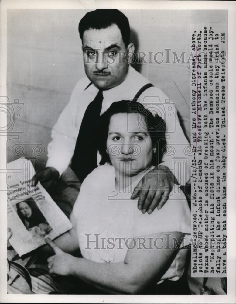 1953 Press Photo Mr &amp; Mrs Anthony DiCrease &amp; photo of Theo Mitchell - Historic Images