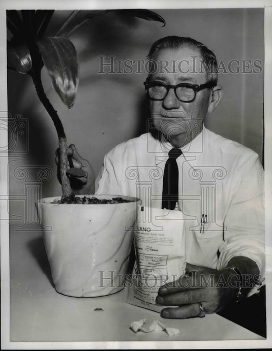 1960 Press Photo Dallas Texas George W McGuire displays sample of Bat Guano - Historic Images