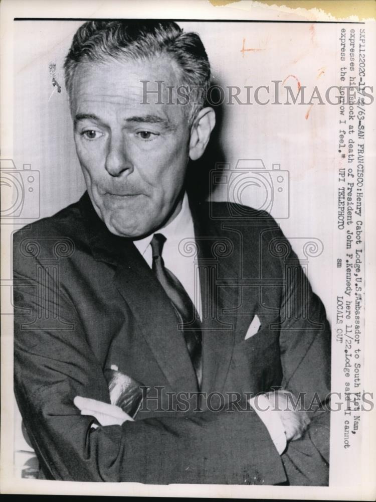 1963 Press Photo Henry Cabot Lodge Expresses His Shock At Death Of Pres. Kennedy - Historic Images