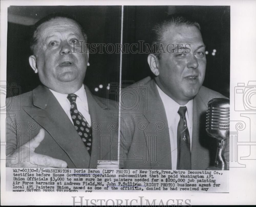 1954 Press Photo Boris Baron and John Sullivan Testifying before Senate - Historic Images