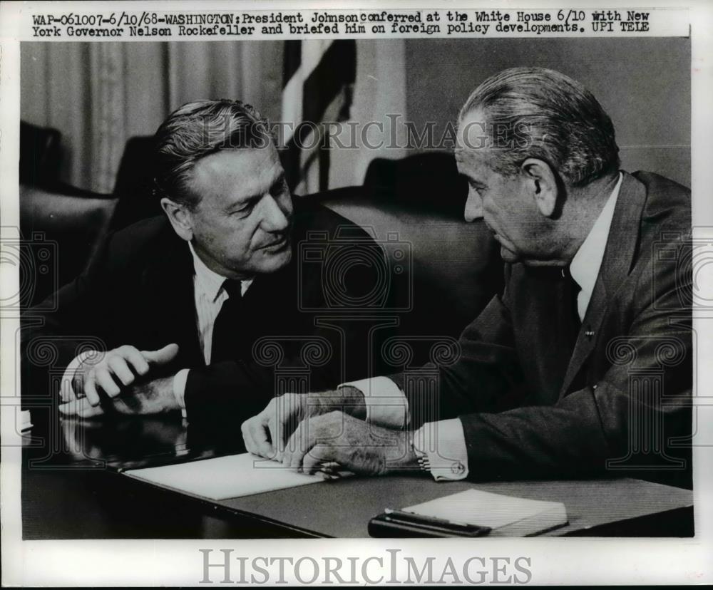 1968 Press Photo President Johnson and New York Governor Nelson Rockefeller - Historic Images