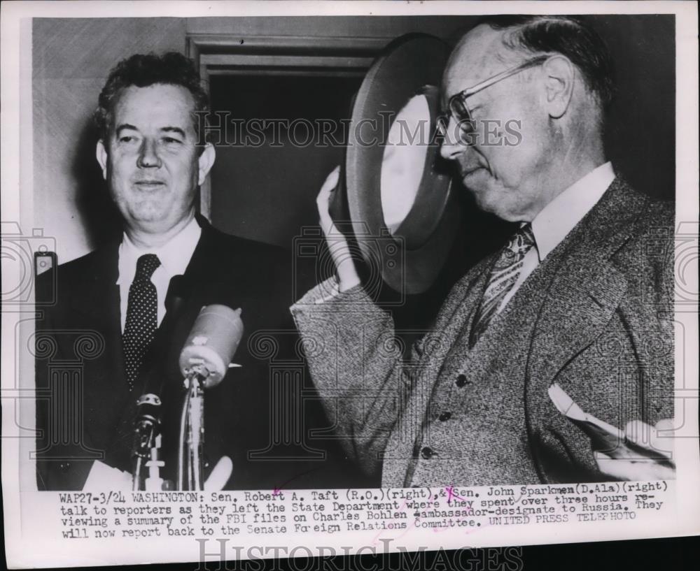 1953 Press Photo Senators Robert A Taft of Ohio &amp; John Sparkmen of Alabama - Historic Images