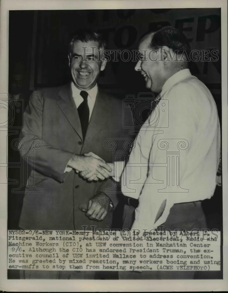 1948 Press Photo Henry Wallace &amp; Albert Fitzgerald UEW at NYC convention - Historic Images