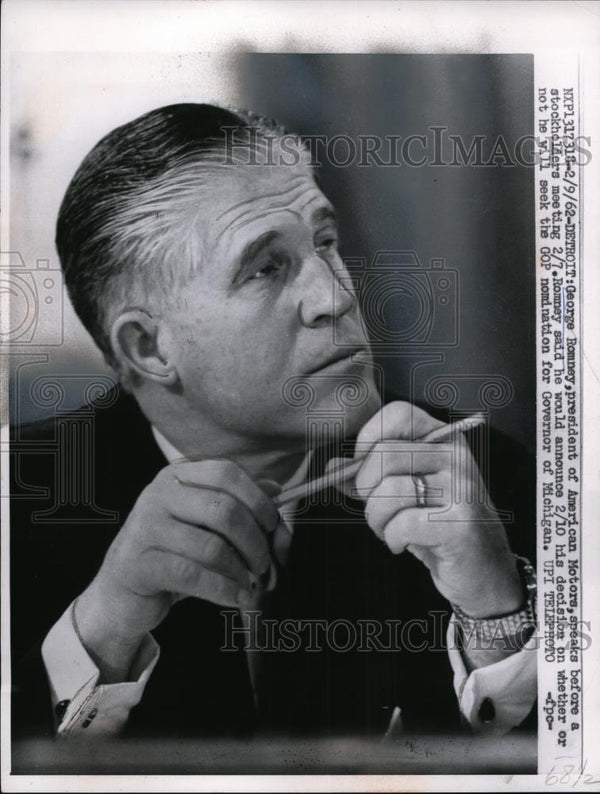 1962 Press Photo Michigan Governor George W. Romney at American Motors ...