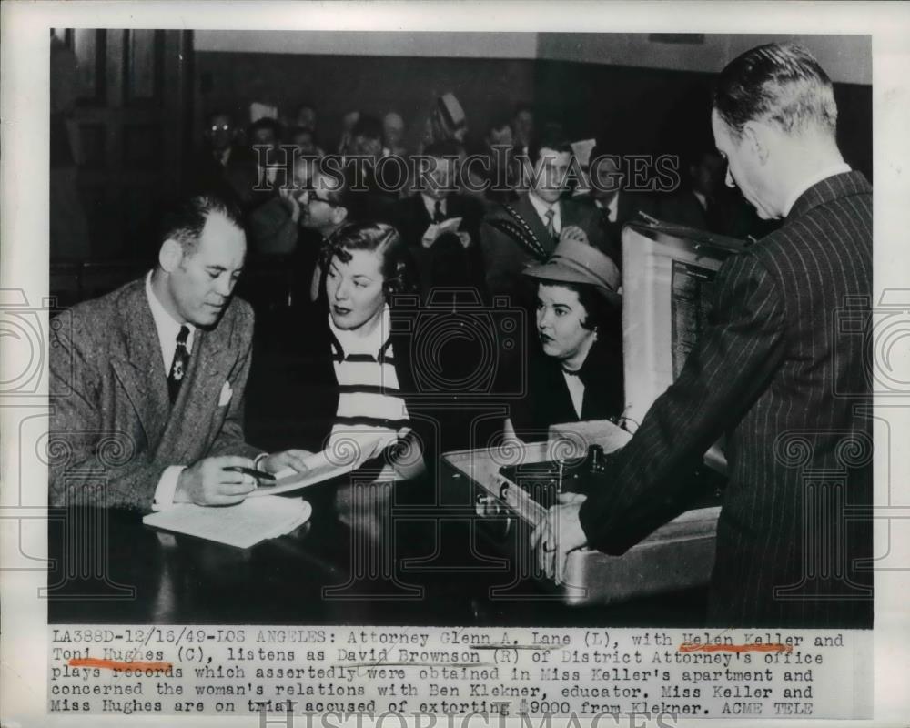 1949 Press Photo Attorney Glenn A Lane, David Brownson, Toni Hughes trial Los - Historic Images