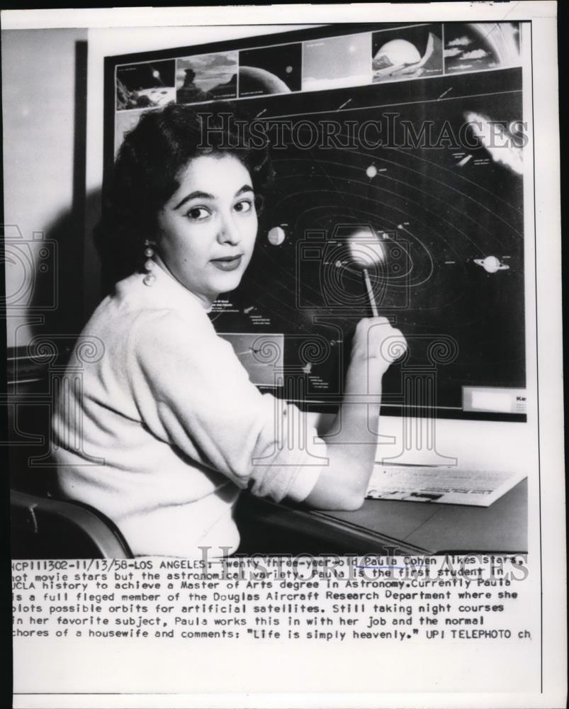 1958 Press Photo Paula Cohen Obtaining Master of Arts Degree in Astronomy - Historic Images