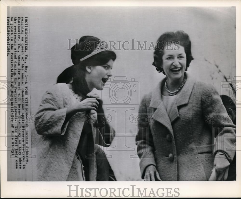 1964 Wire Photo Luci B.Johnson Reigning as Queen of Annual Shenandoah Festival - Historic Images