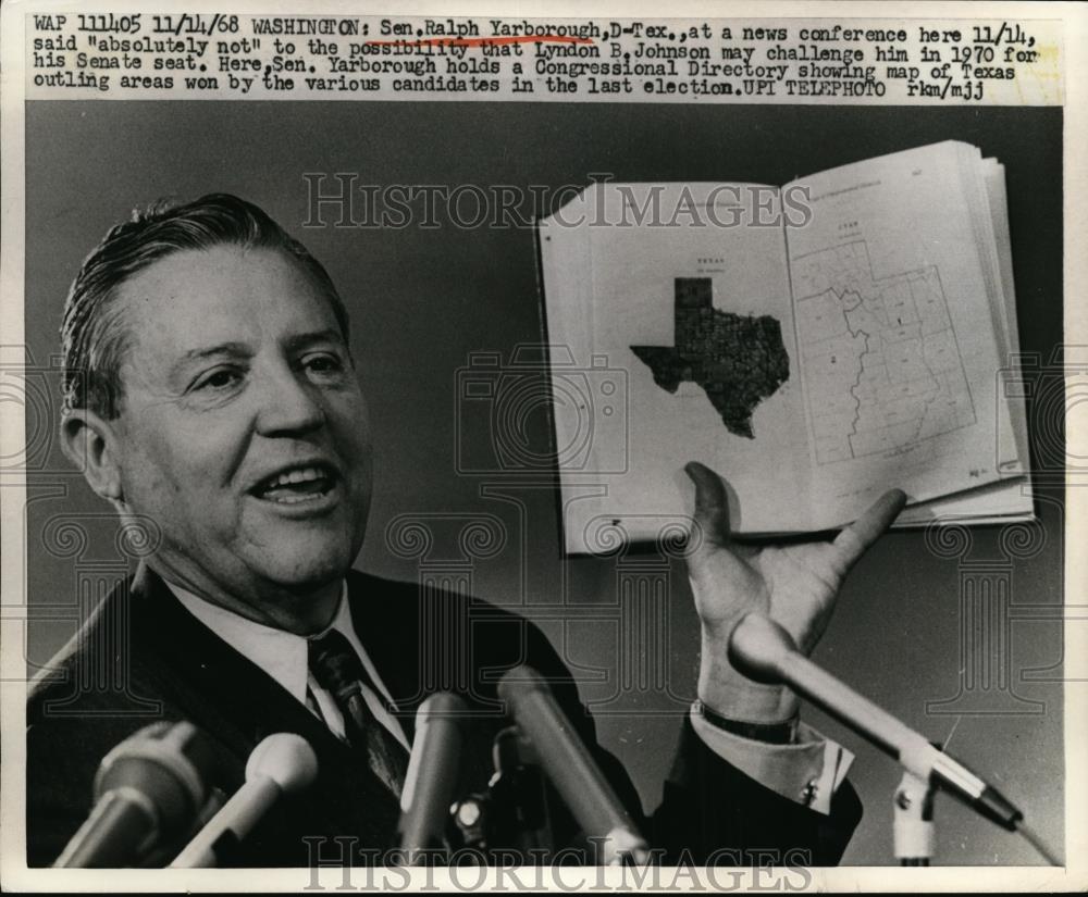 1968 Press Photo Sen Ralph Yarborough at News Conference in Washington DC - Historic Images