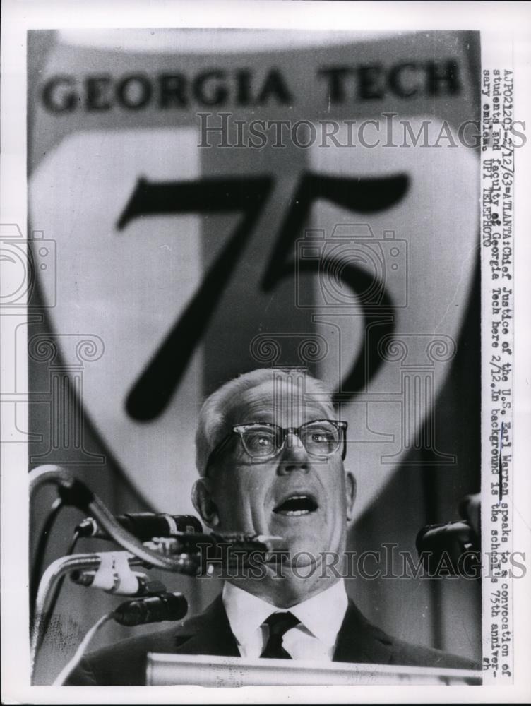 1963 Press Photo Supreme Court Justice Earl Warren, Georgia Tech faculty - Historic Images