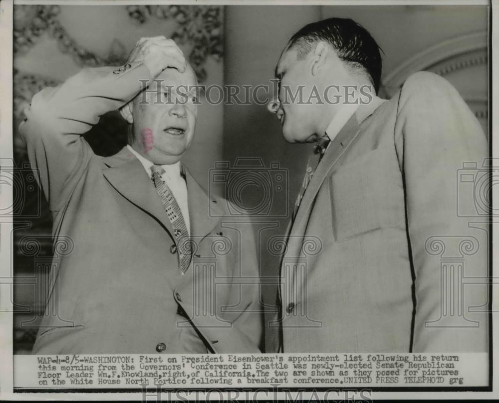 1953 Press Photo President Eisenhower, Senate Rep. Floor leader William Knowland - Historic Images