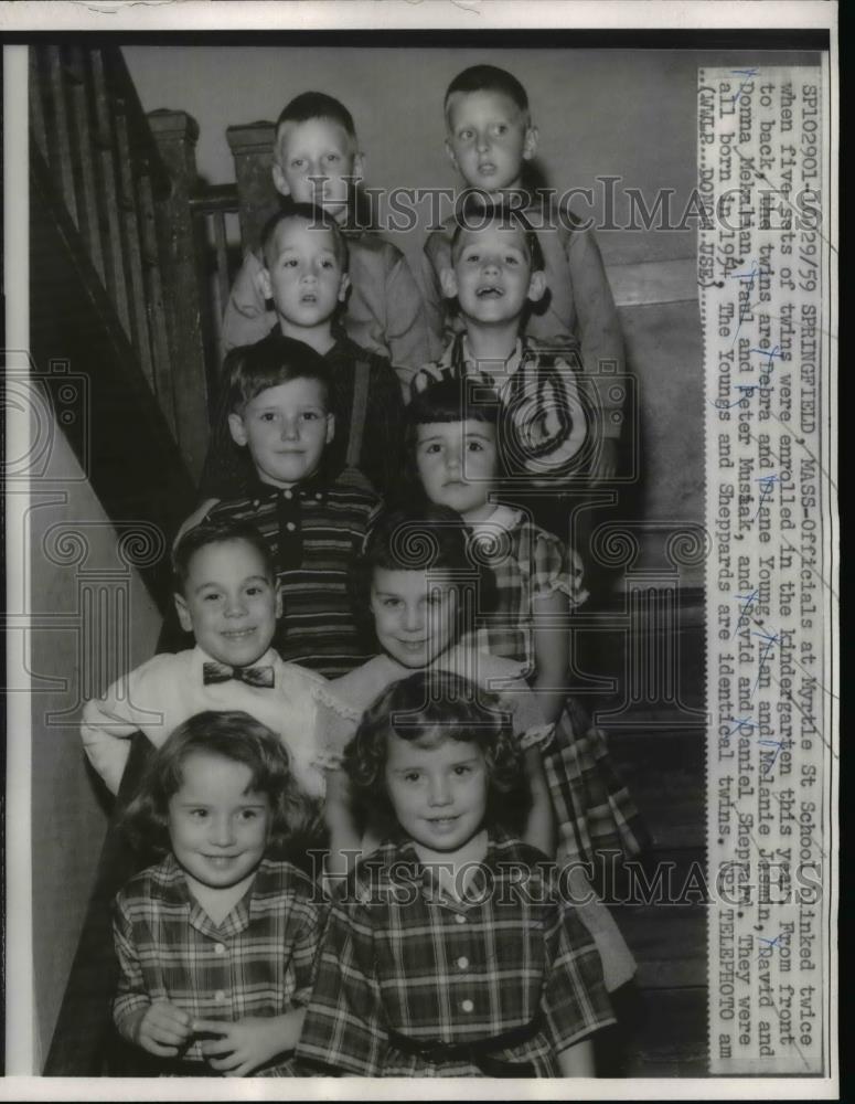 1959 Press Photo Five sets of twins enroll at Myrtle St School in Springfield MA - Historic Images