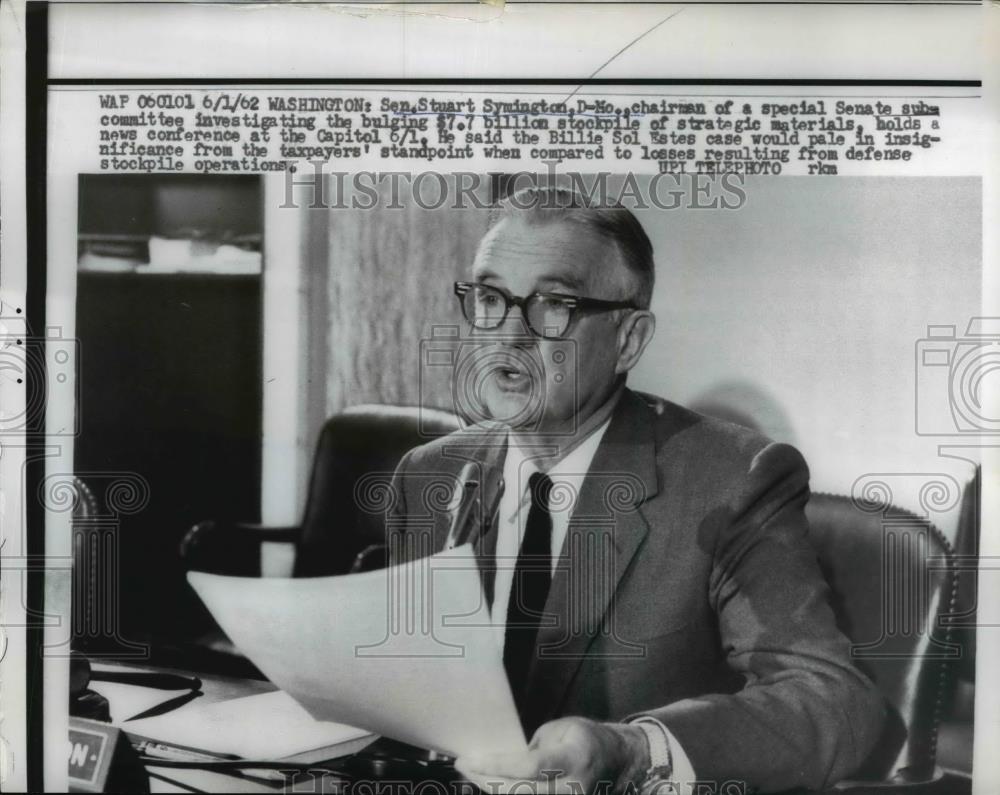 1962 Press Photo Sen Stuart Symington D-MO. - Historic Images