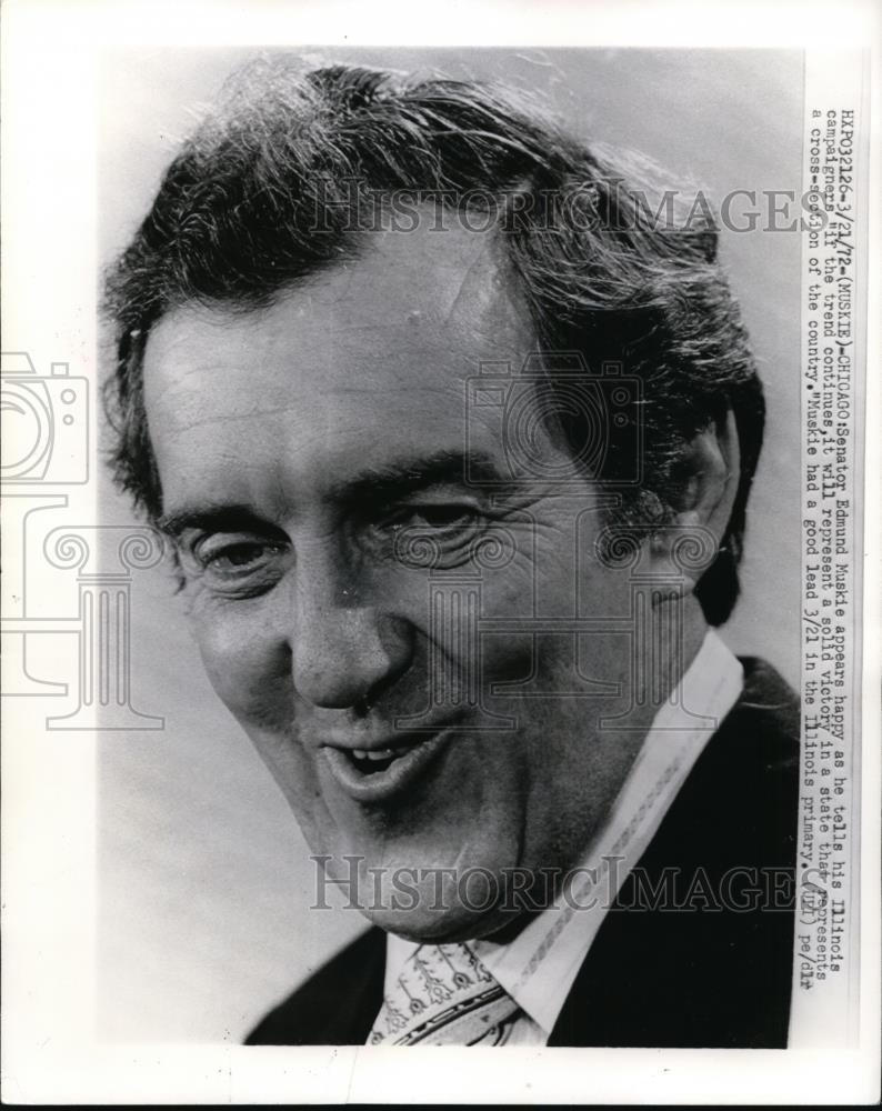 1972 Press Photo Chicago Senator Edmund Muskie has good lead in Ill. primary. - Historic Images