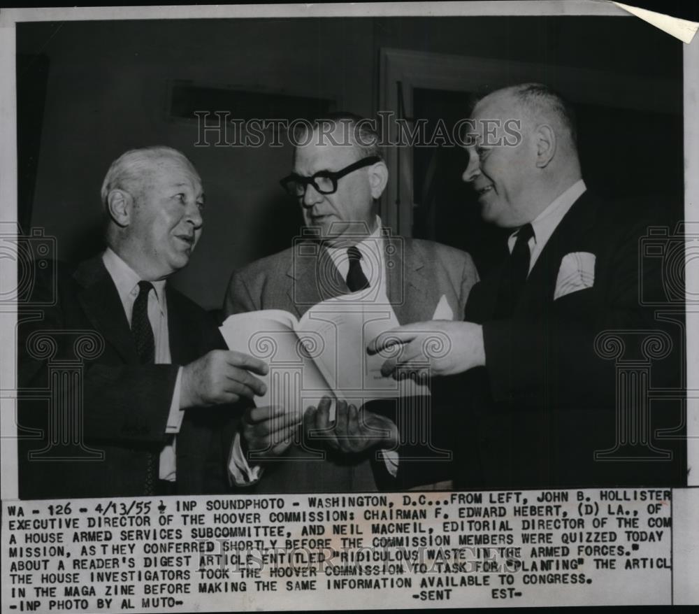 1955 Press Photo John Hollister (L), F Edward Herbert, and Neil MacNeil - Historic Images