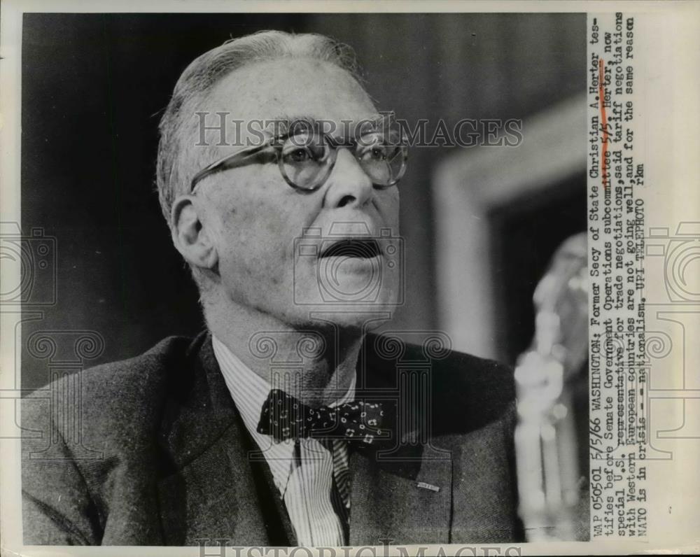 1966 Press Photo Former Secretary of State Christian Herter at Senate Committee - Historic Images