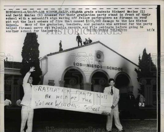 1957 Press Photo Los Nietos California 8th grade students Richard Macias,David M - Historic Images