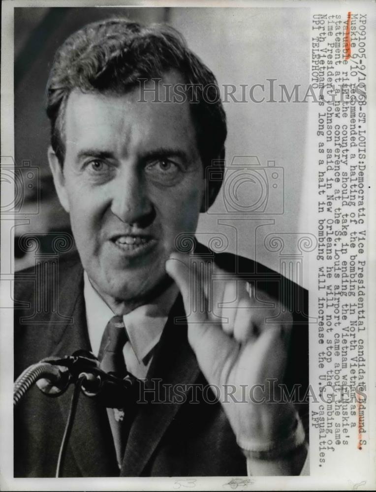 1968 Press Photo St Louis Vice Presidential candidate Edmund Muskie - Historic Images