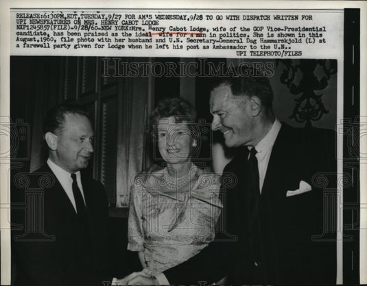 1960 Press Photo Mrs.henry Cabot Lodge at Farewell party given for Lodge. - Historic Images