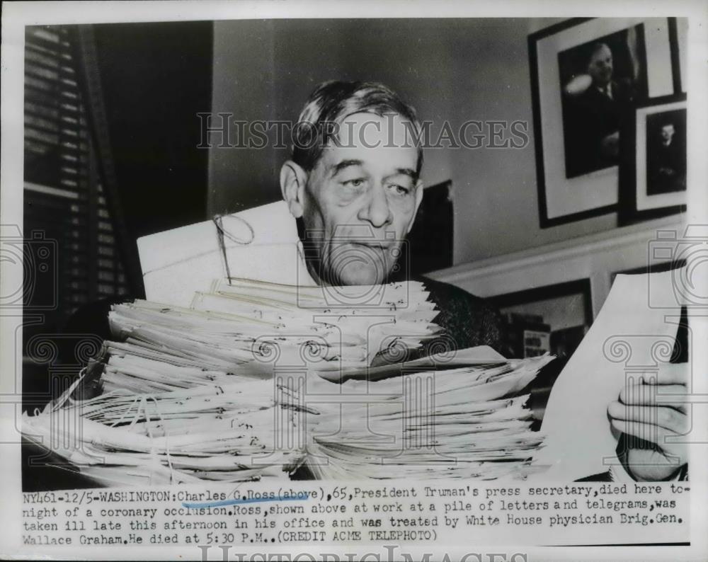 1950 Press Photo Washington Charles C Ross, President Trumans press secretary - Historic Images