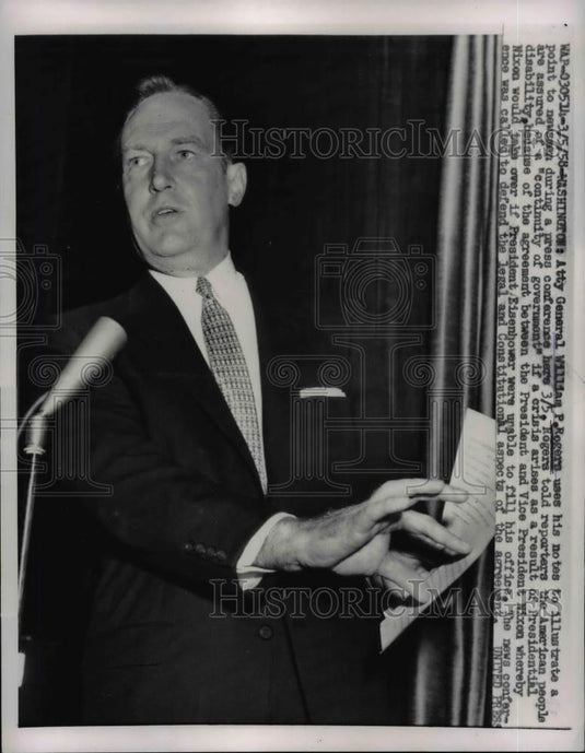 1958 Press Photo Atty Gen. William P. Rogers Press Conference Washington, DC - Historic Images