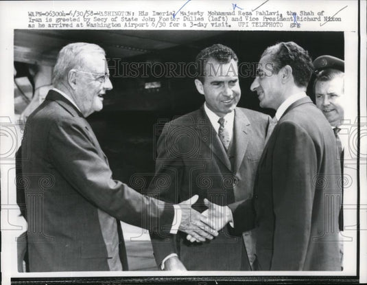 1958 Press Photo Vice Pres.Nixon and Mohammed Reza Pahlavi,Shah of Iran. - Historic Images