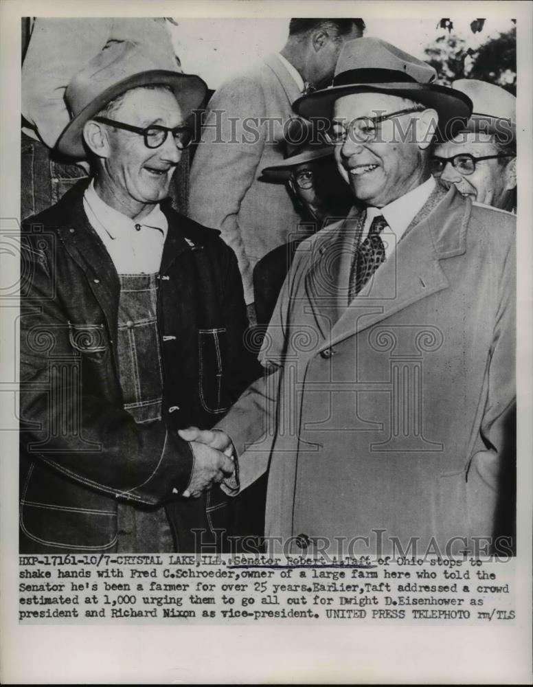 1952 Press Photo Senator Robert A. Taft, Fred C. Shroeder Crystal Lake, ILL - Historic Images