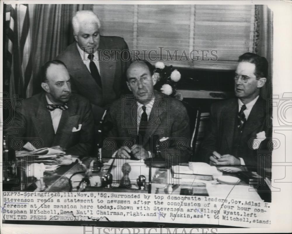 1952 Press Photo Governor Adlai Stevenson &amp; Top Democratic Leaders in Springfiel - Historic Images