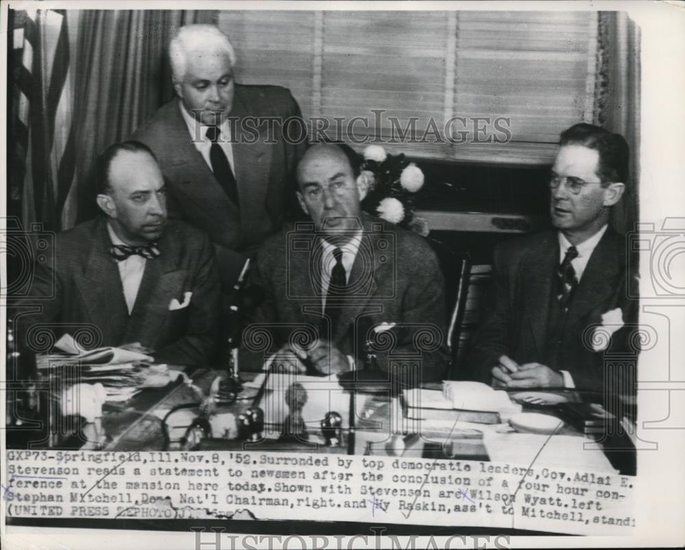 1952 Press Photo Governor Adlai Stevenson & Top Democratic Leaders in Springfiel - Historic Images