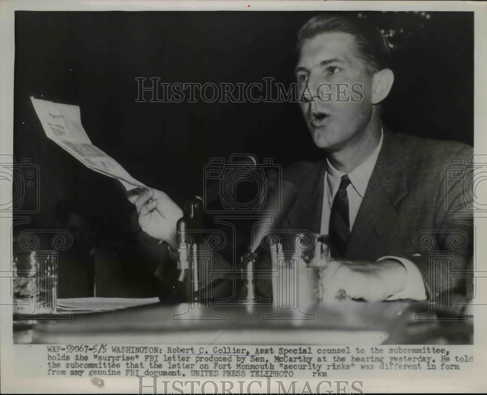 1954 Press Photo Washington Robert C Collier Counsel Subcommittee FBI - Historic Images