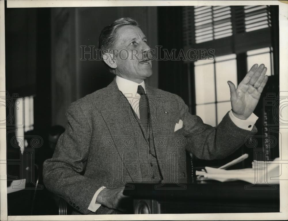 1935 Press Photo Patrick J Hurley, Sec of War testifying in Washington. - Historic Images