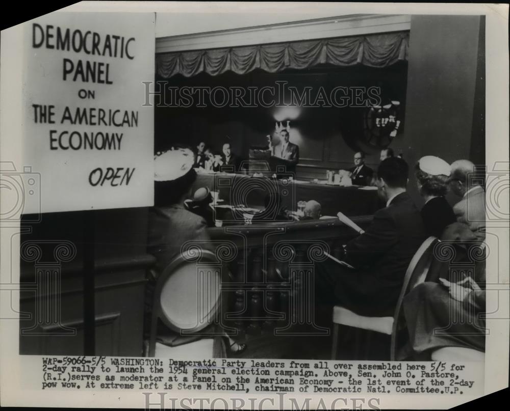 1954 Press Photo Democratic Party leaders Sen. John O. Pastore, Steve Miitchell - Historic Images