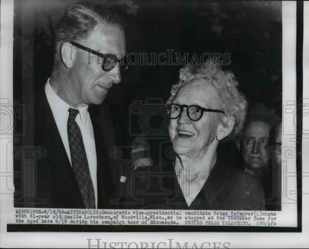 1956 Press Photo VP candidate Estes Kefauver with Amelia Lorentzen - Historic Images