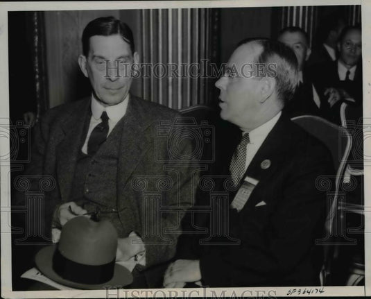 1936 Press Photo Dr.Ray Lyman of Stanford Univ. & Philip Benson of Savings Bank - Historic Images