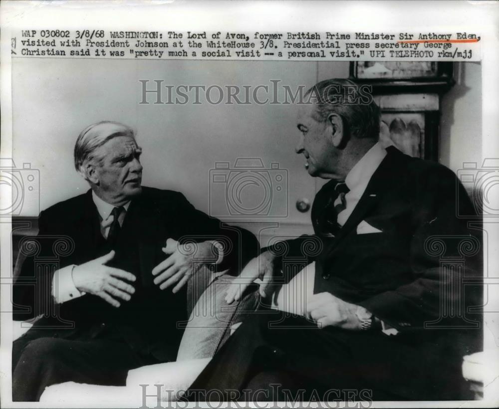1968 Press Photo British Prime MInister Sir Anthony Eden & President Johnson - Historic Images
