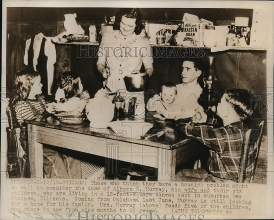 1948 Press Photo Chicago Alborn Murray, wife & 6 kids live in 12foot square tent - Historic Images