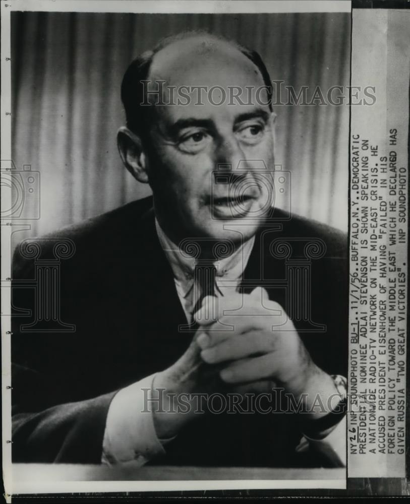 1956 Press Photo Adlai Stevenson is shown speaking on National Radio-TV Network - Historic Images