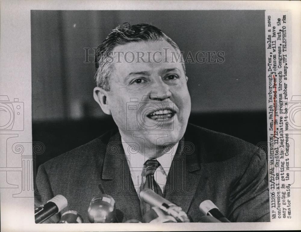 1964 Press Photo Sen Ralph Yarborough at Press Conference in Washington DC - Historic Images