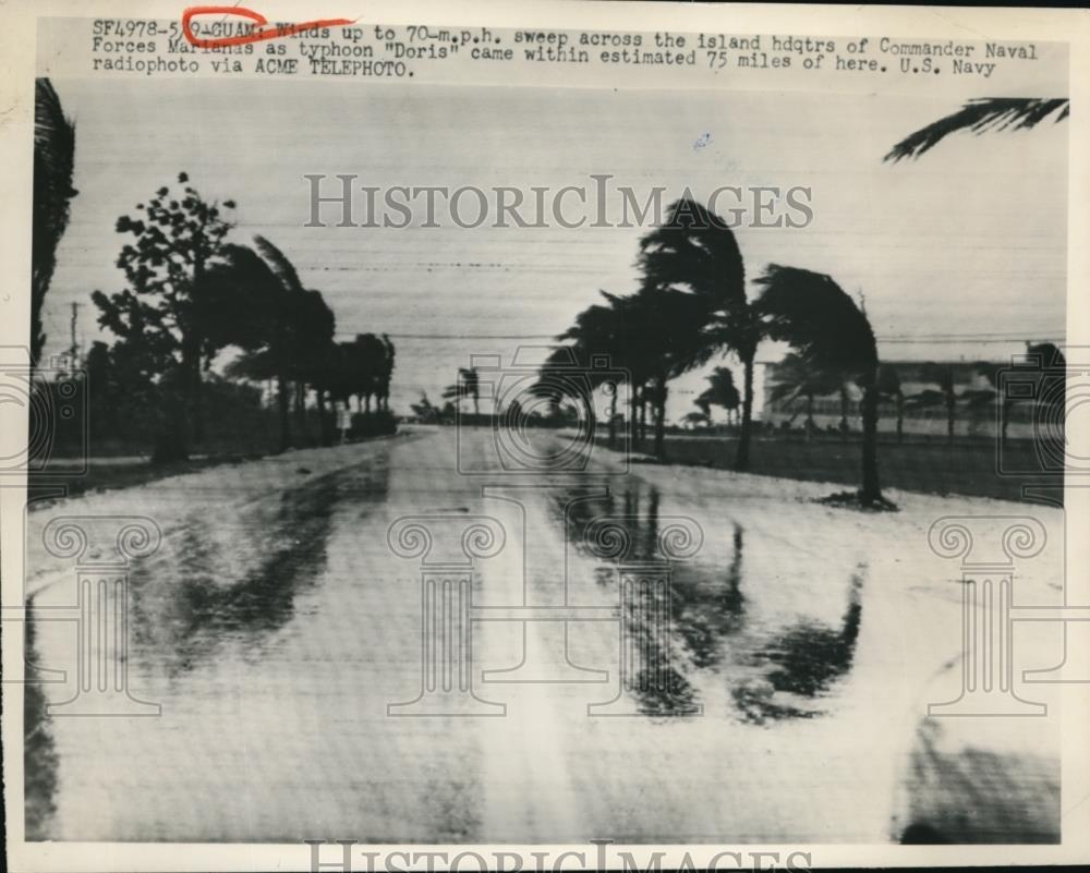 1950 Press Photo Typhoon Doris Winds swept across the Island of Naval Marianas - Historic Images