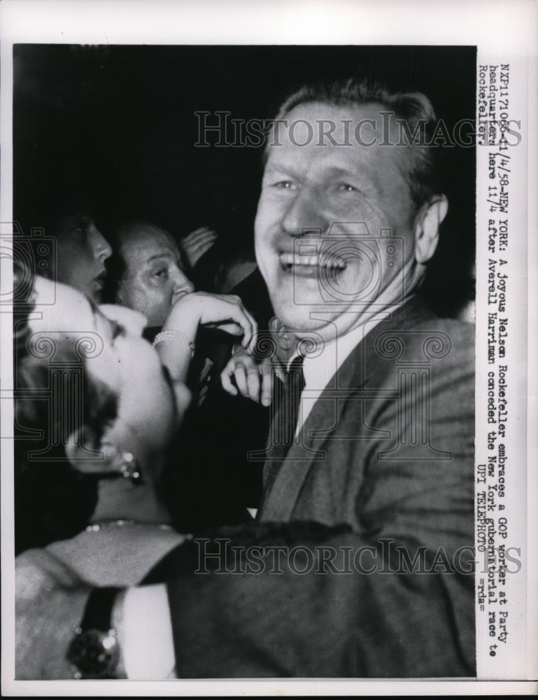 1958 Press Photo Nelson Rockefeller GOP worker party, Averell Harriman - Historic Images