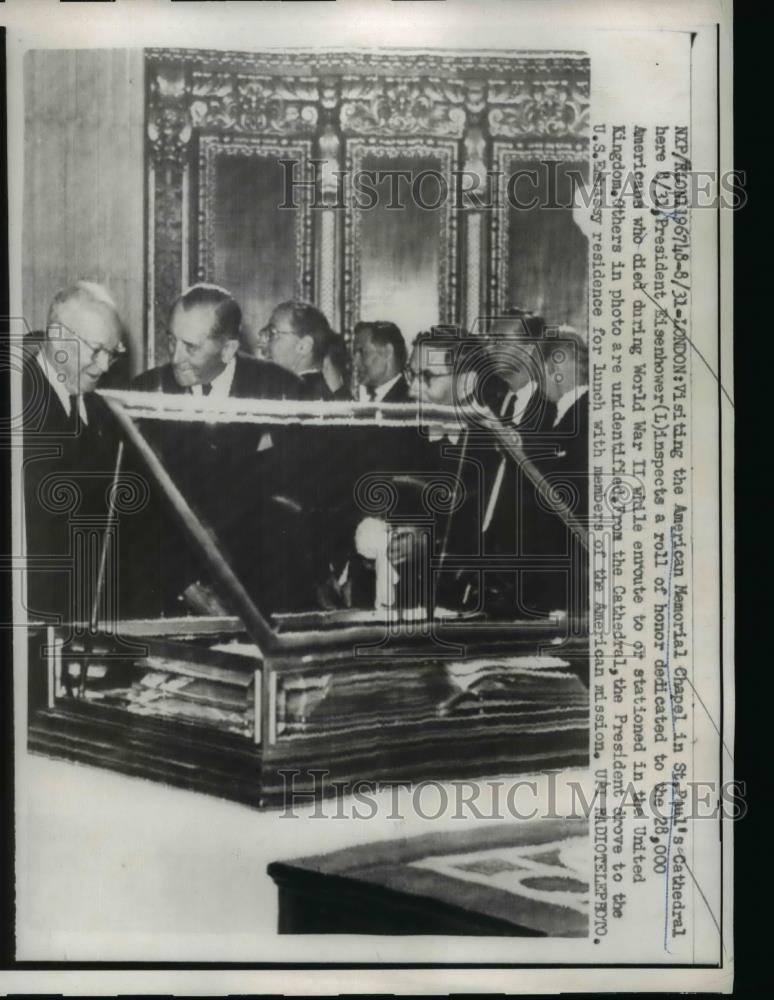 1959 Press Photo Pres.Eisenhower visit the American Memorial Chapel in St. Paul. - Historic Images