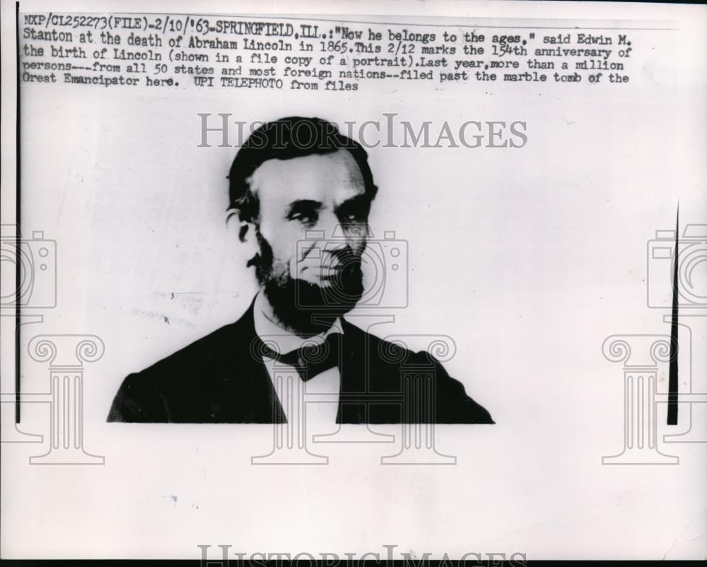 1963 Press Photo a file photo of Abraham Lincoln on the 154th anniversary of his - Historic Images